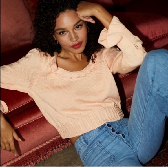 New perfect Rouje Paris Lila Sweater Cropped Bell Sleeve Knit Scoop Neck - Picture 3 of 11